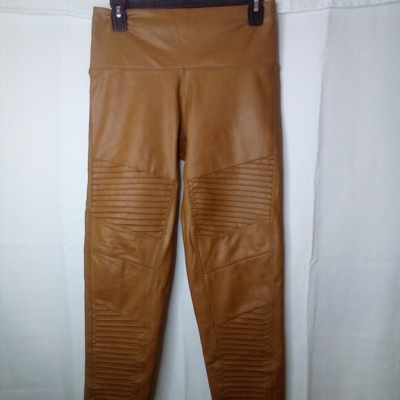 7 For All Mankind Faux Leather Pants Women M Skinny Straight Textured Brown - Picture 1 of 15